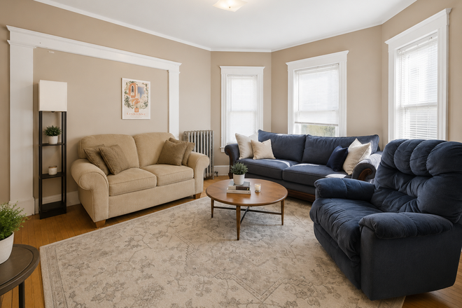 Living Room - 28 Sunset Rd — Sunny First-Floor 3–4 Bedroom with Porches & Private Yard Apartments