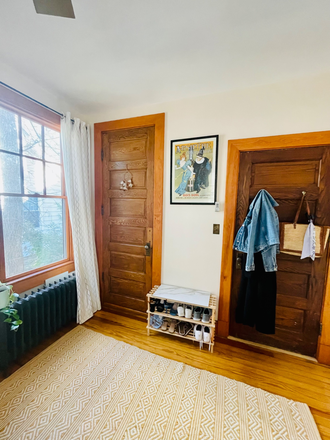 Side window, closet and bedroom doors - 10x12 furnished room in family group house, seeking household help in exchange for rent