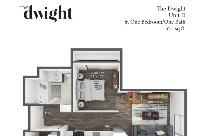 layout - The Dwight/ Rare 1BR/1BA, Top Floor (Immediate Move-in)