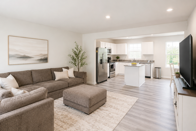 Open living room and kitchen area - Furnished 3BR Near Duke Hospital | Garage + Utilities Included