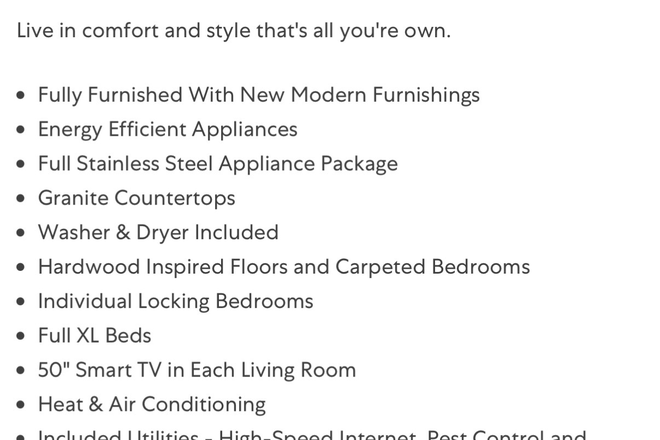 Apartment Features - Union on Knox. 2x2 right next to campus