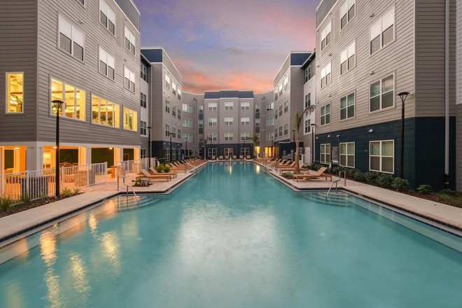 In complex amenity: Pool, lounge area, billiards table, gym with a view of the pool. - Halo 46