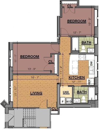 Flip horizontally for the actual floorplan - 6158 Waterman Blvd. Apartment