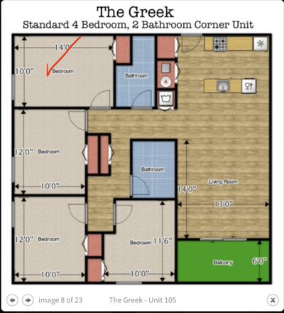 This is the floor plan, my room is the one marked. - The Greek Apartments