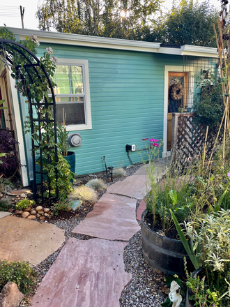 Front door to cottage - Charming Berkeley Cottage.  Imagine a bedroom with a bathroom and kitchen attached. Rental