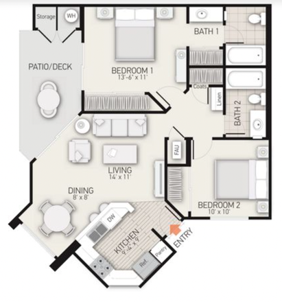 Floorplan - Private Room and Bathroom for 1800 Apartments