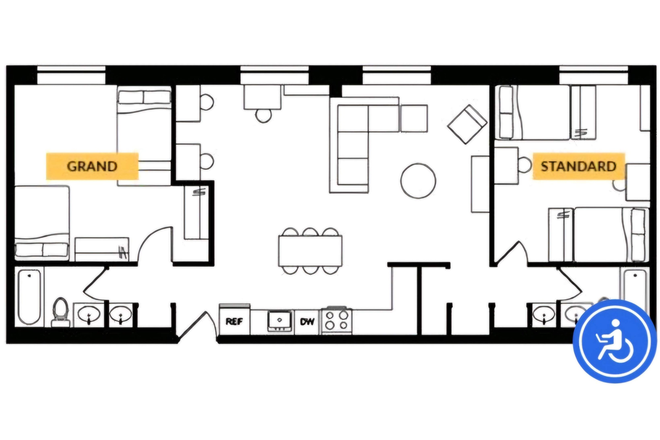 floorplan - left bedroom is the room for hire - Beaver Hill Apartment on the 7th floor, 1 block from Campus