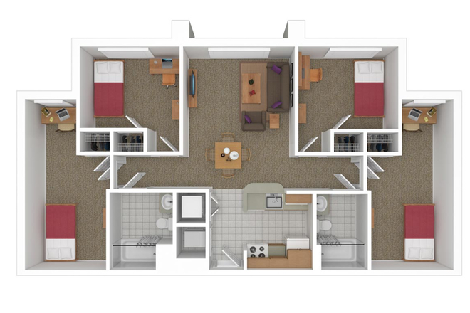 4 bedroom/2 bathroom floor plan - South Campus Commons 7