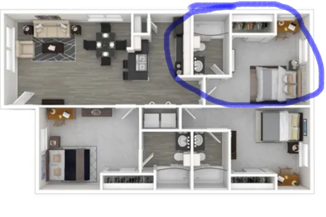 floorplan of unit - The Verge 3x3 All Women's Sublease Apartments