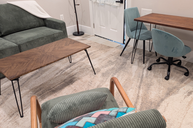 Living room - Fully renovated, furnished English basement very close to campus Townhome