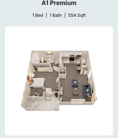 Floorplan of 1x1 - On20 Apartments