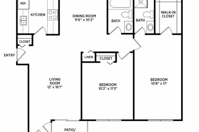 Floorplan of entire apartment - Eastwind Apartments - 2 Bedroom 2 Bathroom Apartment - Sublease May-July 2025