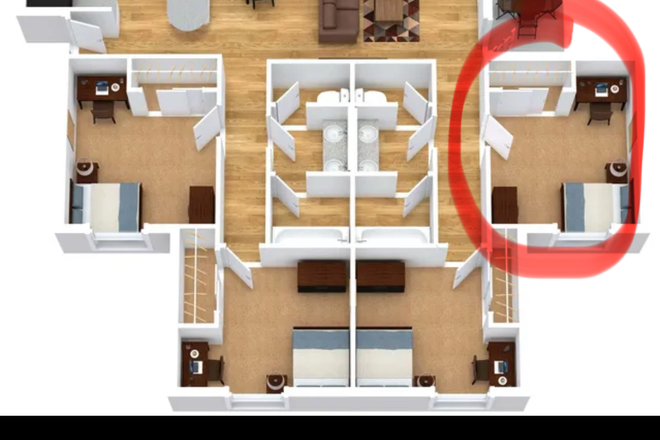 Picture of the layout of the apartment and circled is the bedroom up for relet - The Heights of Knoxville Apartments