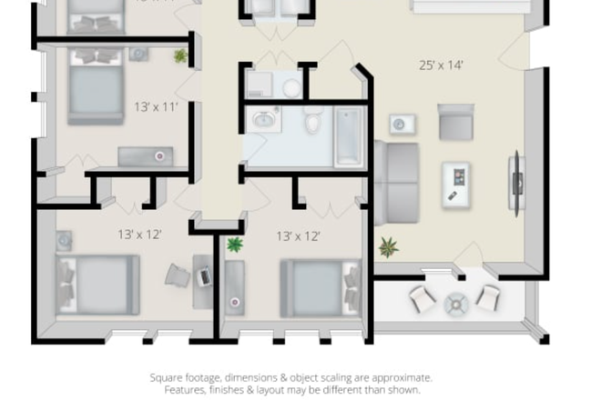 Layout of Apartment - Venable Apartments Fall Sublet, 1 Bedroom in 4BED/2BATH (female undergrad roommates)