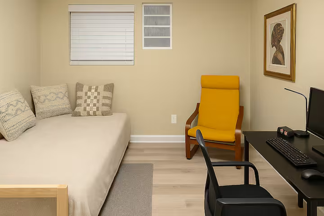 Bedroom with Desk and Chair - Private Basement Suite for Rent – Ideal for Towson Male Student