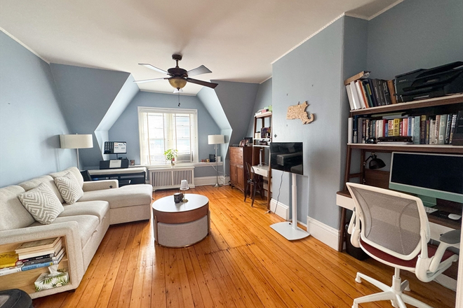 Living room and workspace - Furnished, sun-filled 2 bedroom , 0.2 miles to Brookline Village Condo
