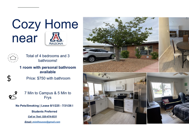 Summary - Remodeled 4br/3 ba House, 7 mn Campus *1 ROOM AVAILABLE W/BATHROOM* 8/1/25 -7/31/26, No Pet/Smoke