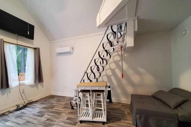 Main Room, Stairs to Loft, Large Chair - Tiny House close to campus
