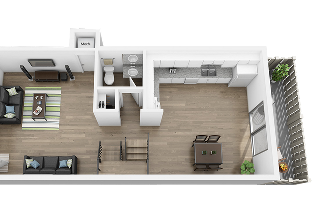 Bottom story of apartment showing kitchen and living room - Bedroom sublease in Courtyards Apartments