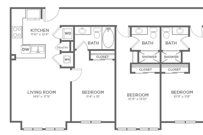 Floor Plan - 4 Bed, 4 Bath (B-4D) All Girls Apartment Spring Sublet