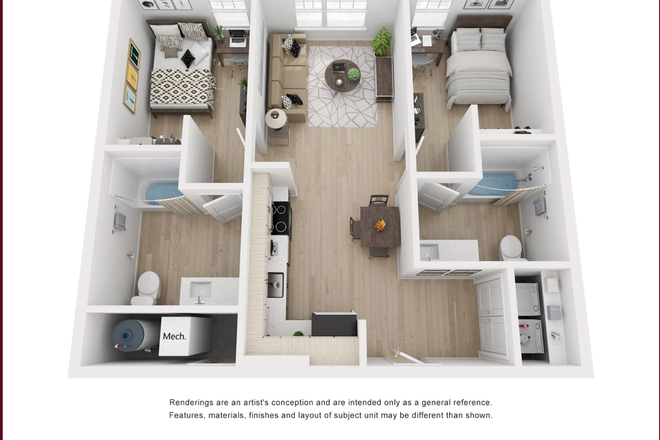 We are 2 bed/2 bath floorplan A - Fieldstone Artisan Graduate Housing Apartments