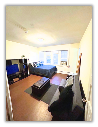 Spacious and well-lit main area with a large TV. - Spacious and Bright Studio Apartment! Just Steps from Mandeville Hall, Newly Furnished.