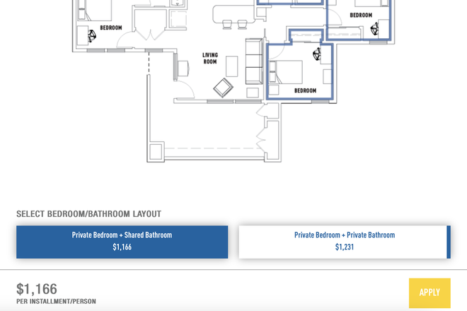 bedroom and bath - A room with a shared bath in a 3 bed 2 bath apartment