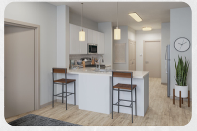 Kitchen from Living room - Finmore at 241 Apartments