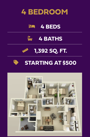 Four Bed Four Bath Layout - The Horizon Student Living Apartments