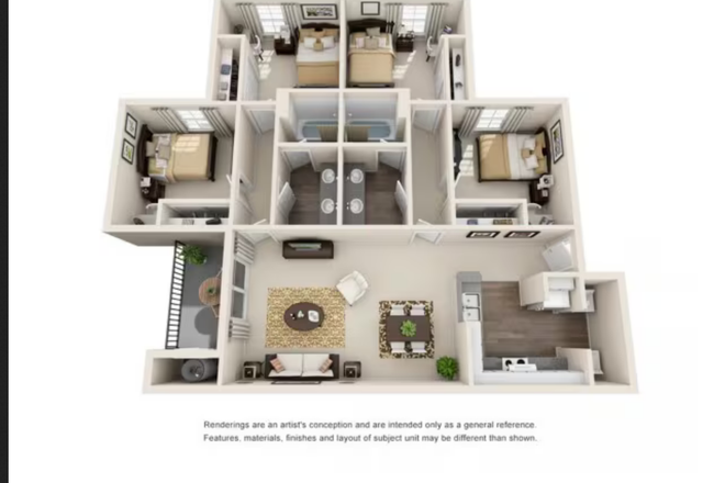 Floorplan of 4x2 unit - The Aria (College Station)