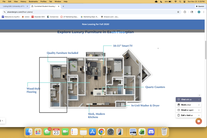Exact floorplan (4x4) with sublet room boxed in black - Alsander GNV Apartments