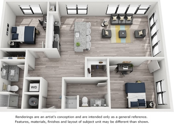 Floor plan - 1x1 available in a 2x2 in the Viceroy Apartments