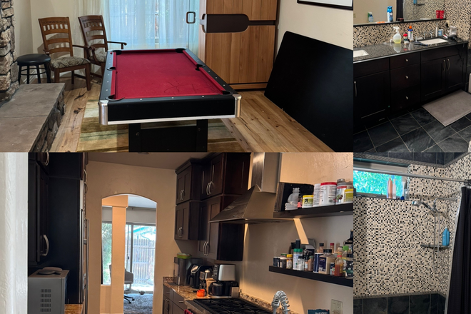 Upstairs bathroom downstairs pool table, sauna, and kitchen - Trevor Hartle House