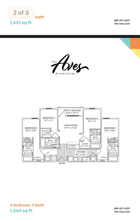 Floorplan phase 2 4x4 bedroom - Aves at Twelve 100 Apartments