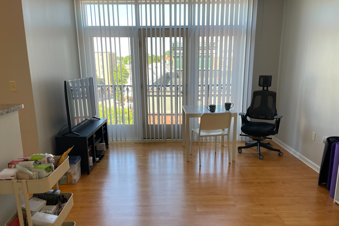 Living room overlooking plaza - 1BR apt-Witherspoon St-Princeton