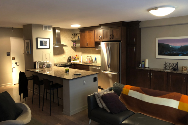 Kitchen and living room area - Furnished High Rise Apartment at 19th and JFK