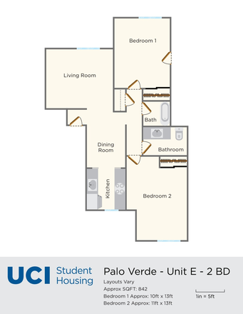 Spacious 2-bedroom layout with living/dining area and full kitchen - On Campus Palo Verde Graduate Housing – Furnished 2 BR Sublease (Dec–Jan) Apartments