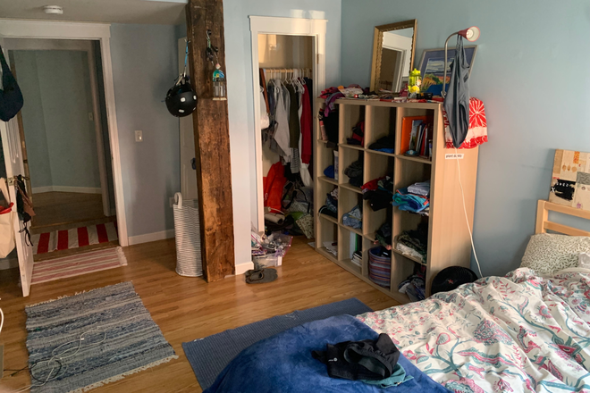 Room set-up 2 (I can leave you the bookshelf, if you'd like, I think its conveinent & I also removed closet door cause its more convienent) - 215 Pearl Street unit 3 (shared housing with 2 others), looking for a Subletter (spring 2026) Apartments