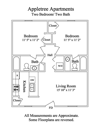 Floorplan of Unit - Appletree Apartments, Walkable to Campus