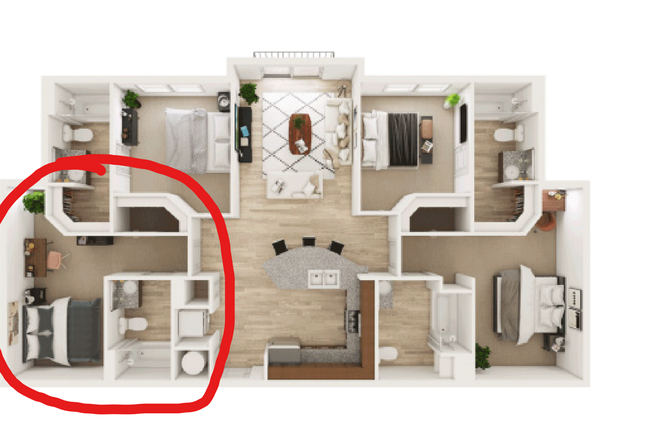 4x4 D1 Floor Plan - Northpoint Crossing Spring/Summer Sublease Apartments