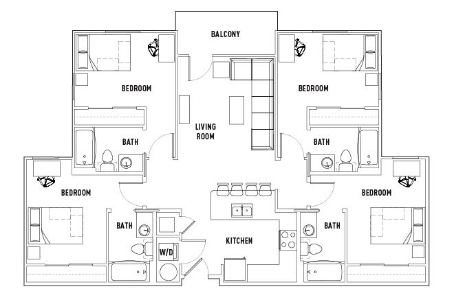 Floorplan - UCentre at Northgate 4X4 Spring Sublet Apartments