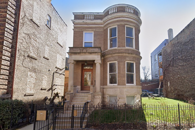Outside Street View - Unique brick two-flat with private side yard and spacious rooms one block from the lake Duplex