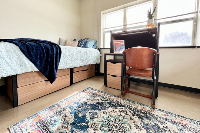Desk, chair, bed, and dresser. - SUNYOCC Shapero Residence Hall