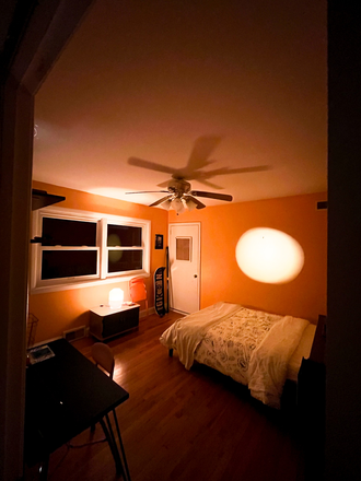 Bedroom at Night - Furnished Private Suite & Dedicated Office in Quiet, Single-Level South Durham Home