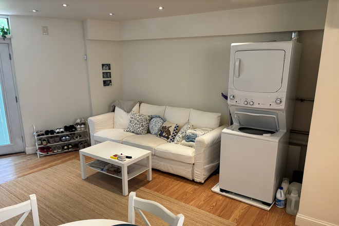 Living Room Washer and Dryer - Spacious 2-Bedroom Apartment with Private Entrance and Patio