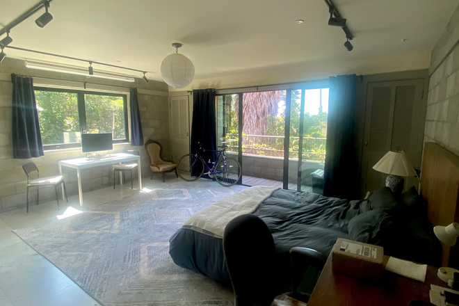 Main room view southwest - 432 sf Quiet, Airy & Light Studio In-Law Apartment with view & deck