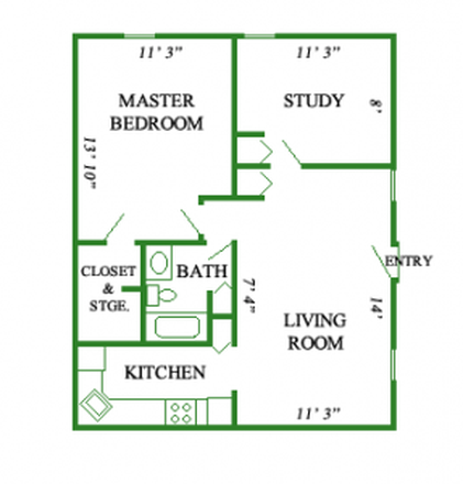 The floorplan for the apartment, taken from the Puffton Village website - Puffton Village 2 Bedroom Apartment - Second Bedroom for Rent