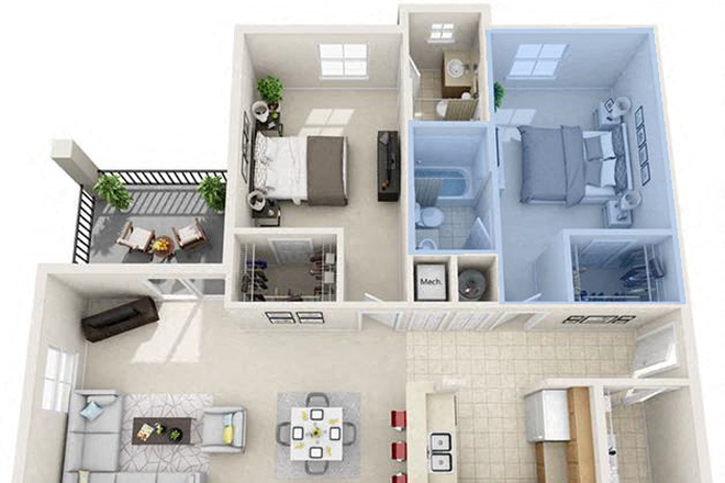2B2B floor plan (bedroom to be transferred is highlighted) - 2B/2B Apartment for Sublet - Tivoli Apartments of Orlando