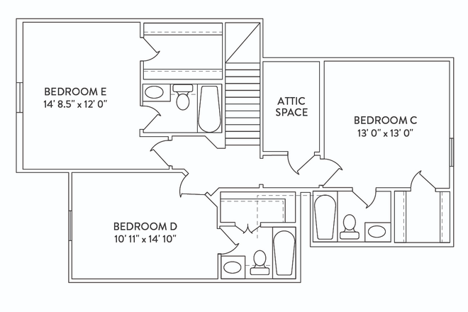 Floor Plan- Room C is open - 2 Bedrooms open in Barracks 5x5 Townhome
