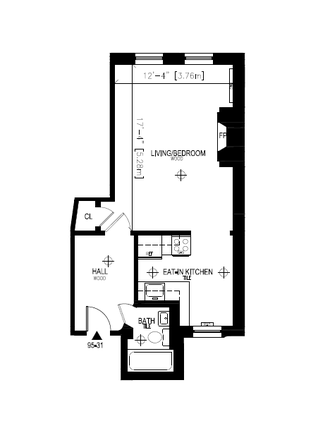 Floor Plan - Fully Furnished Studio in Harvard, 95 Prescott St. (415 sq ft) Apartments